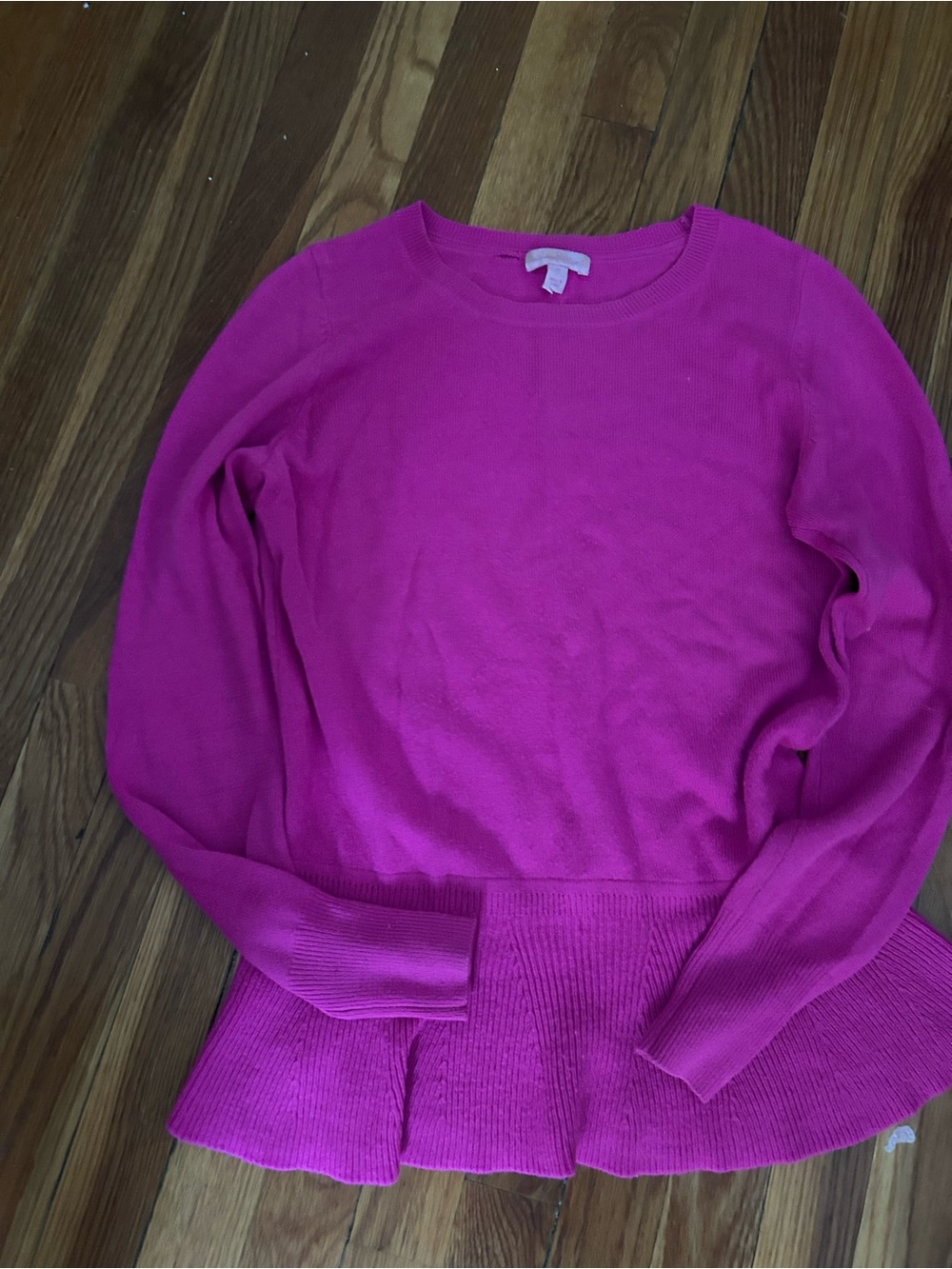 Lilly Pulitzer Fuchsia Peplum Sweater - Classic Crew Neck w Back Button-detail